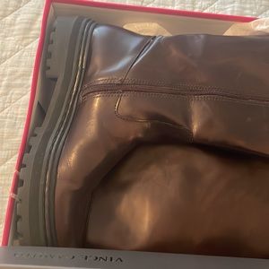 Vince Camino eggplant shiny leather long chunky boots